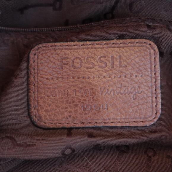 Vintage Fossil Handbag Leather Brown Patchwork Stitch Satchel Keyhole Boho 90s - Picture 4 of 15